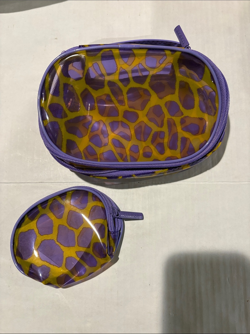 Clinique Clear Pouch Set – Purple and Yellow Animal Print